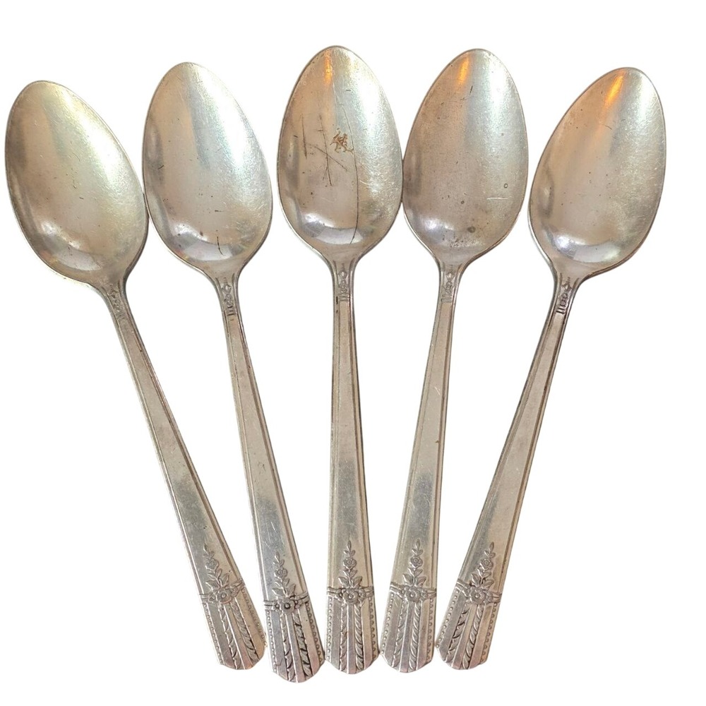 Wm A Rogers Oneida LIDO Teaspoons Set of 5 Vintage 1938 Art Deco Silverplate A1+